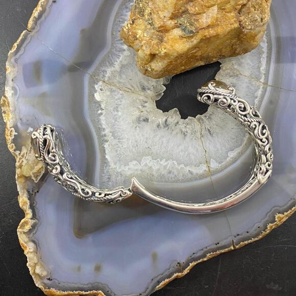 Carolyn Pollack Sterling Tiger's Eye Doublet Decorated Hinged Bracelet For Women - Picture 3 of 10